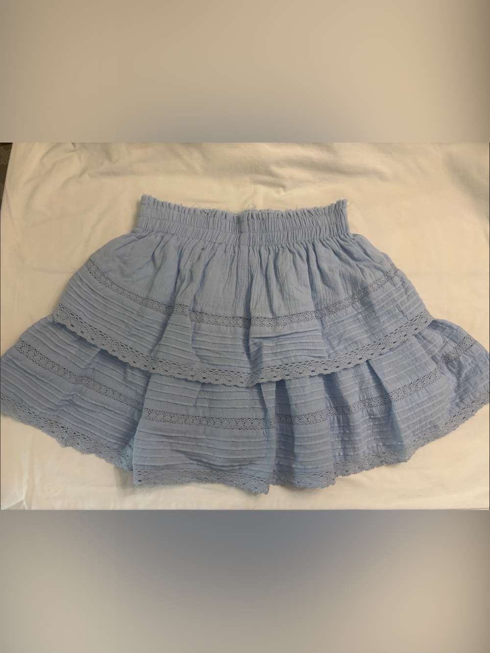 Smocked Waist Light Blue Lace-Trim Mini Skirt - Picture 2 of 4